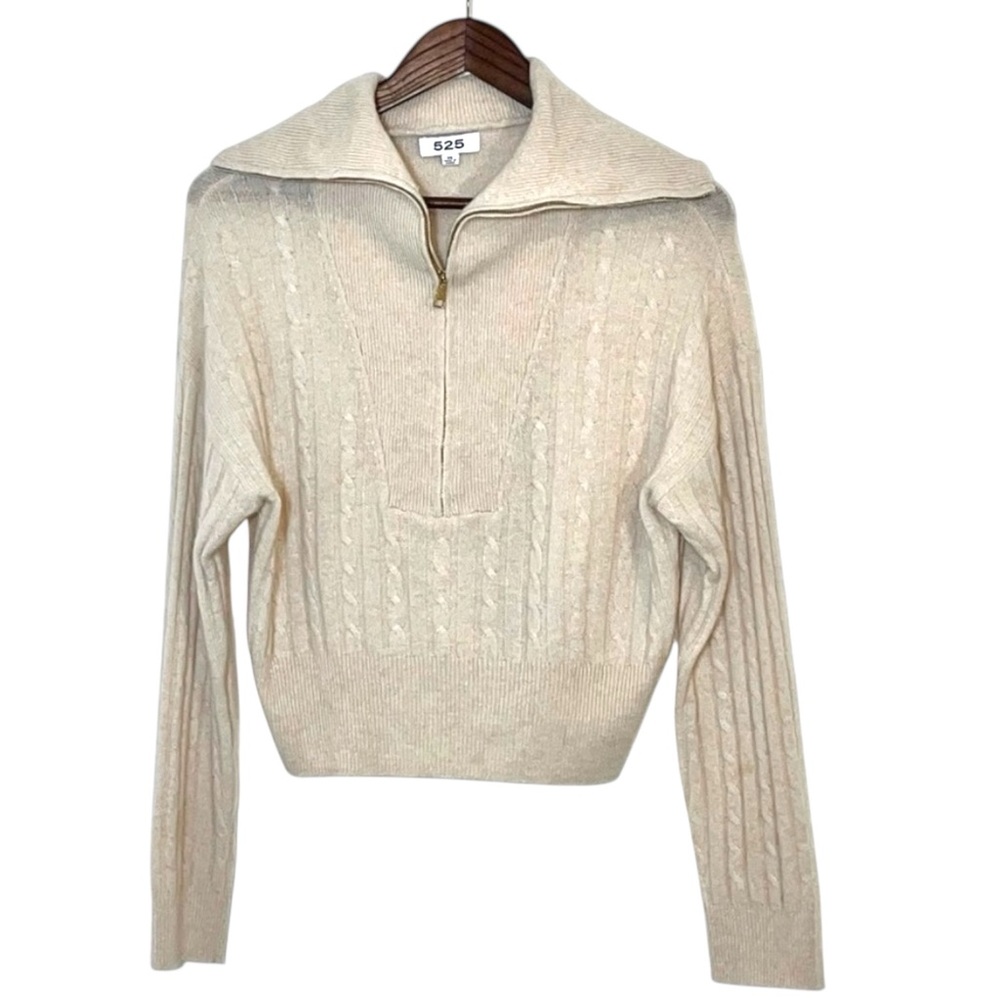 525 America Cashmere Quarter Zip Shawl Collar Cable Knit Sweater XS